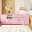 Lit plateforme en bois pleine grandeur avec garde-corps et tiroir, rose-734108836-734108858