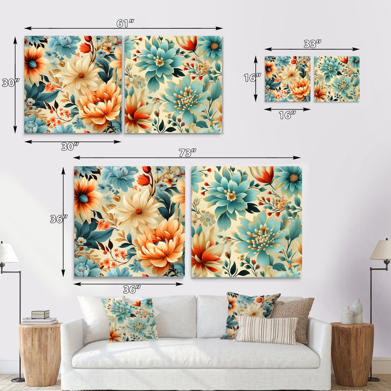 Ensemble de 2 verres muraux vintage abstraits floraux minimalistes floraux - Abstract Botanicals, H 36 po x l 73 po
