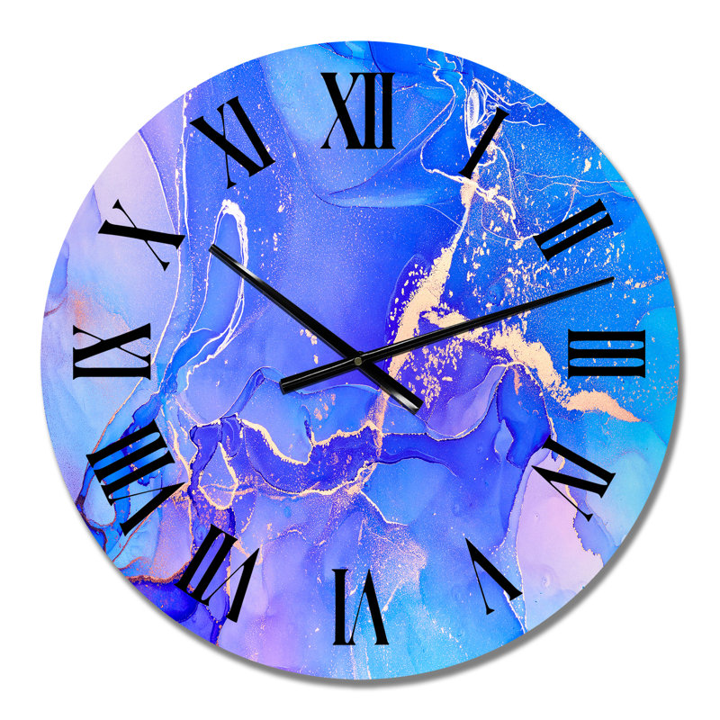 Horloge murale moderne mauve et fuchsia liquide mauve et bleue, Petit