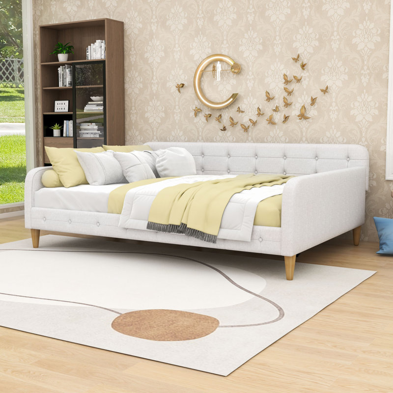 Upholstered Daybed with Support Legs, Beige