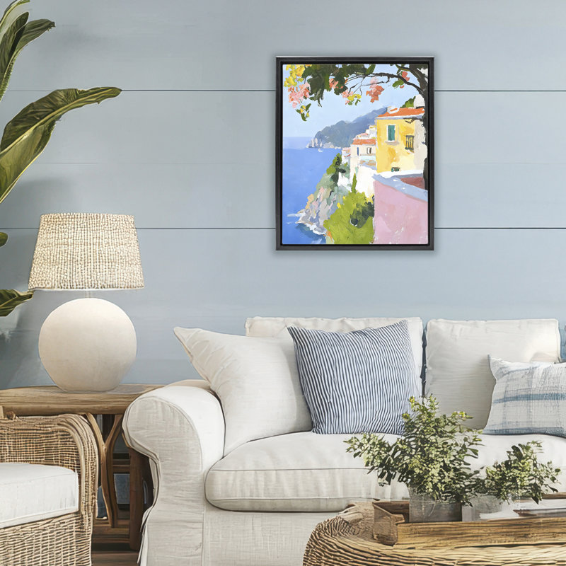 Cadre flottant Coastal Italian Sea View, design par Riley B, Cadre flottant noir de jais, H 21 po x l 17 po