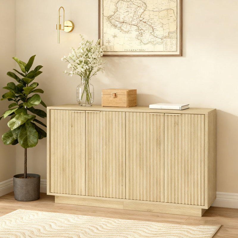 Wood Buffet Cabinet with Storage, Fluted Sideboard Large Buffet with Adjustable Shelves, Credenza, Accent Cabinet Console Table