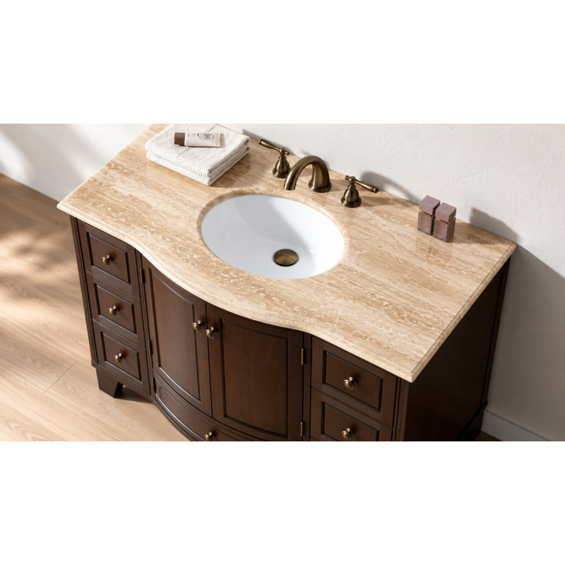 40'' Traditional Single Bathroom Vanity Set with Undermount Sink, Dark Brown Freestanding Bathroom Cabinet with 7 Drawers and Double-Door Storage