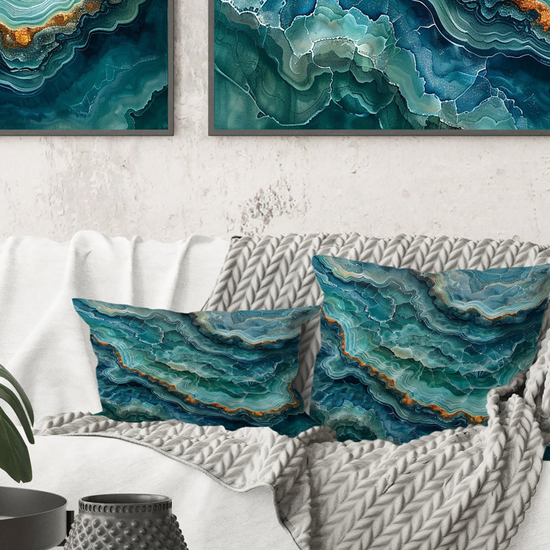 Coussin décoratif Gold Green Stone Geode V - Stone Geode, H 16 po x l 16 po