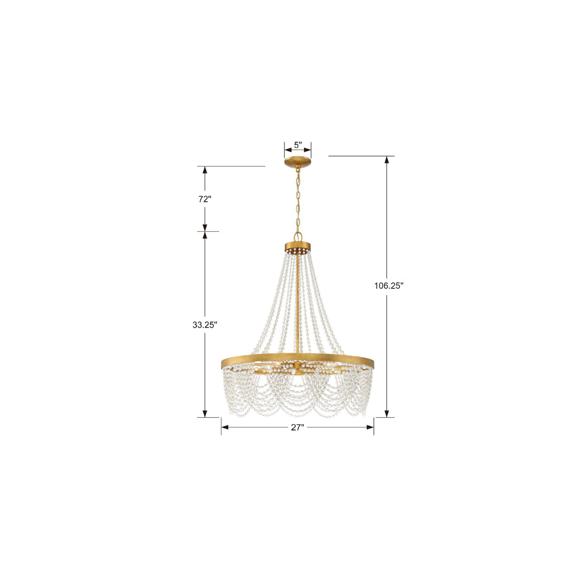 4 - Light Dimmable Empire Chandelier, White Glass Beads
