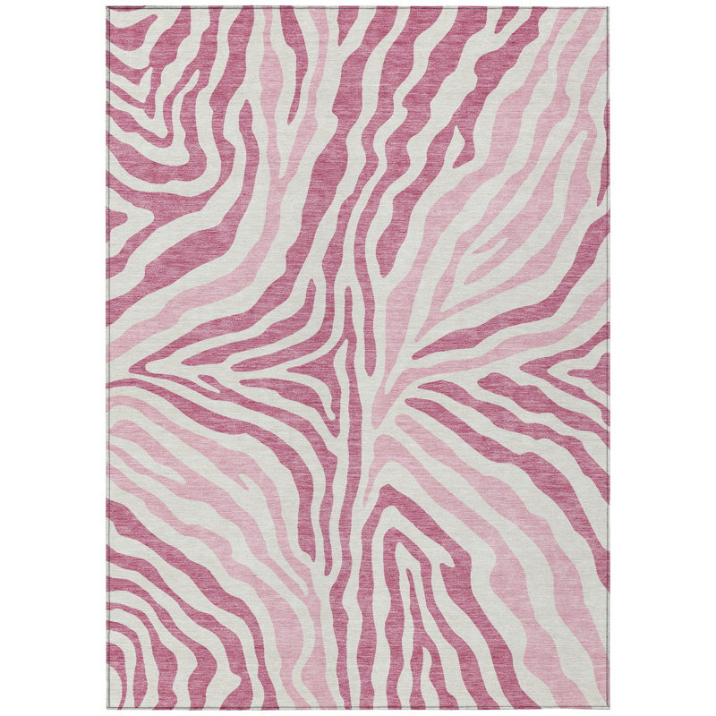 Machine Washable Indoor/Outdoor Chantille ACN2523 Animal Rug, Pink, Rectangle 5' x 7'6"