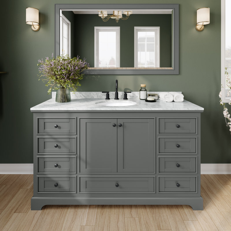 Deborah 60'' Single Bathroom Vanity with Marble Top, Dark Gray, Black