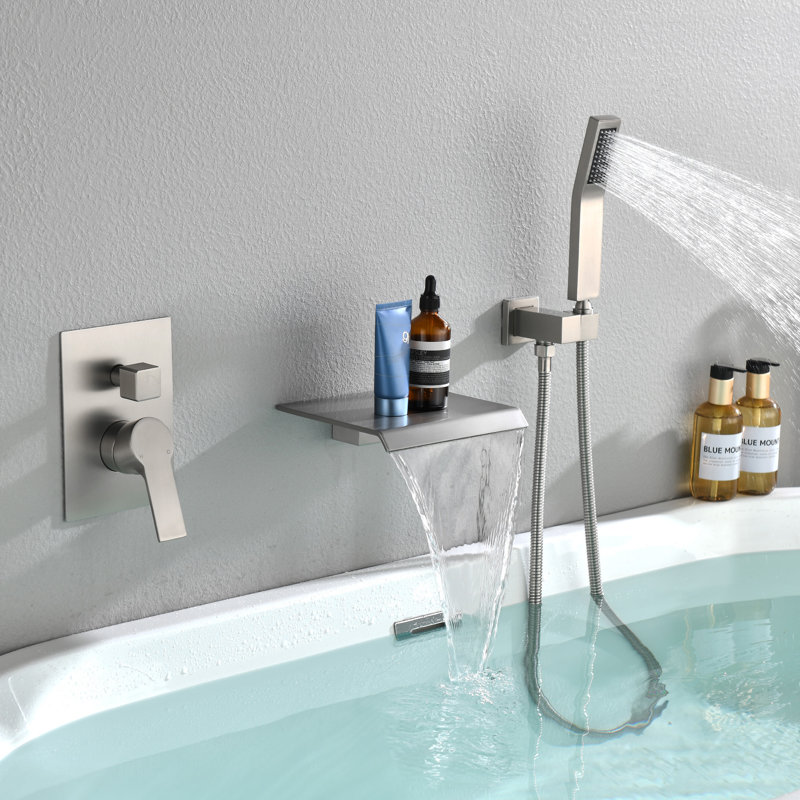 1 Handle Wall Waterfall Faucet with Diverter, Brushed Nickel