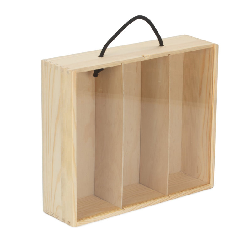 Amirh 3 bottle Pinewood Carry Case with Acrylic Lid Carrier