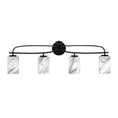 Lasean Cavella 4 Light Bath Bar Shown In Matte Black Finish With 4" Onyx Swirl Glass