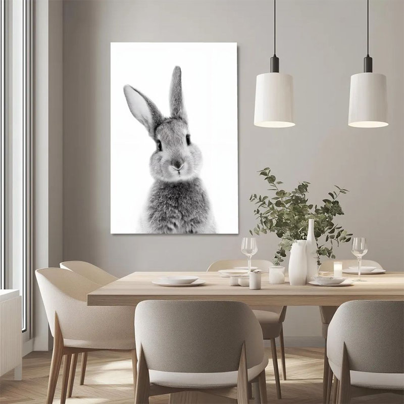 Tableau encadré sur toile - Portrait de lapin noir et blanc, photographie réaliste - 61 x 91 cm (24 x 36 pouces) pour salon et chambre