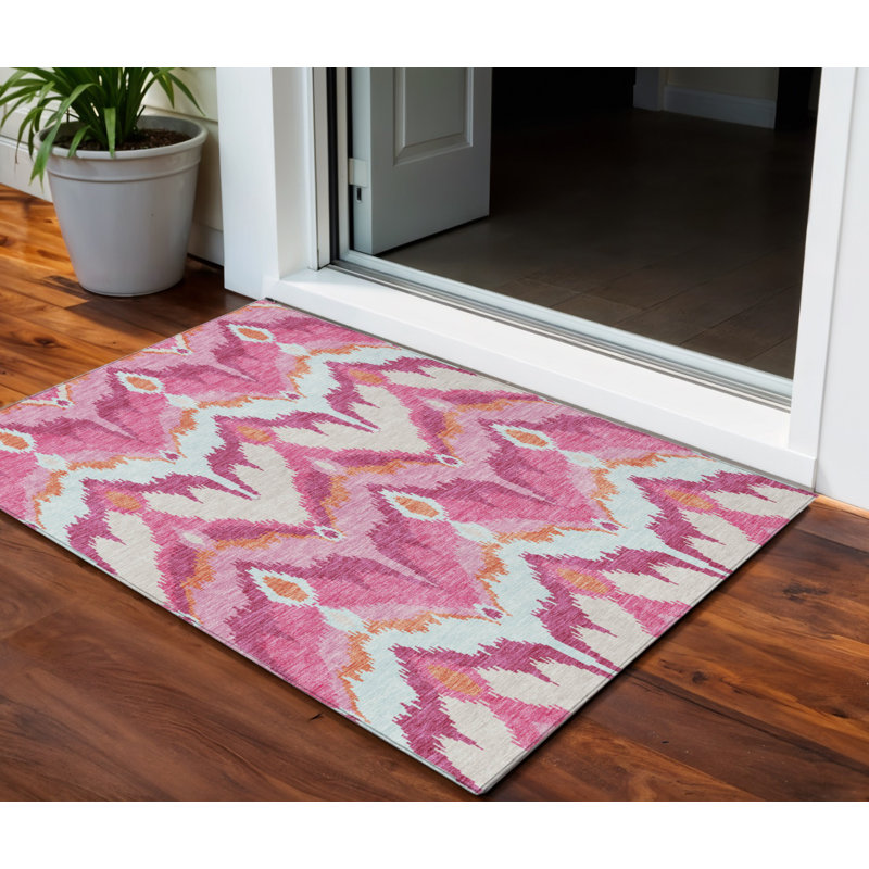 Tapis intérieur lavable ikat rose 3 pi x 5 pi