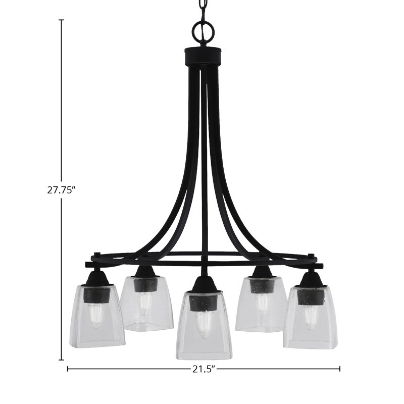 Lustre encastré à 5 lumières Paramount, fini noir mat avec verre carré transparent de 4,5 po