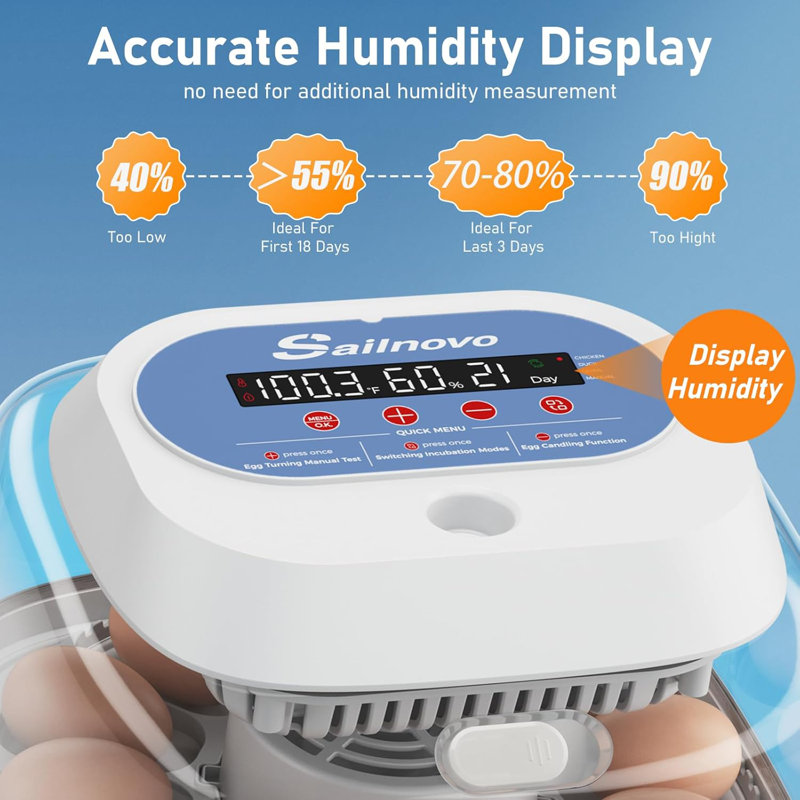 12 Egg Incubator with Automatic Egg Turning and Humidity Display, 4 Modes Incubators for Hatching Eggs with Bulit-in Candler, 360° View Clear Window, for Chicken, White, 11.2x11.2x7.6 inch