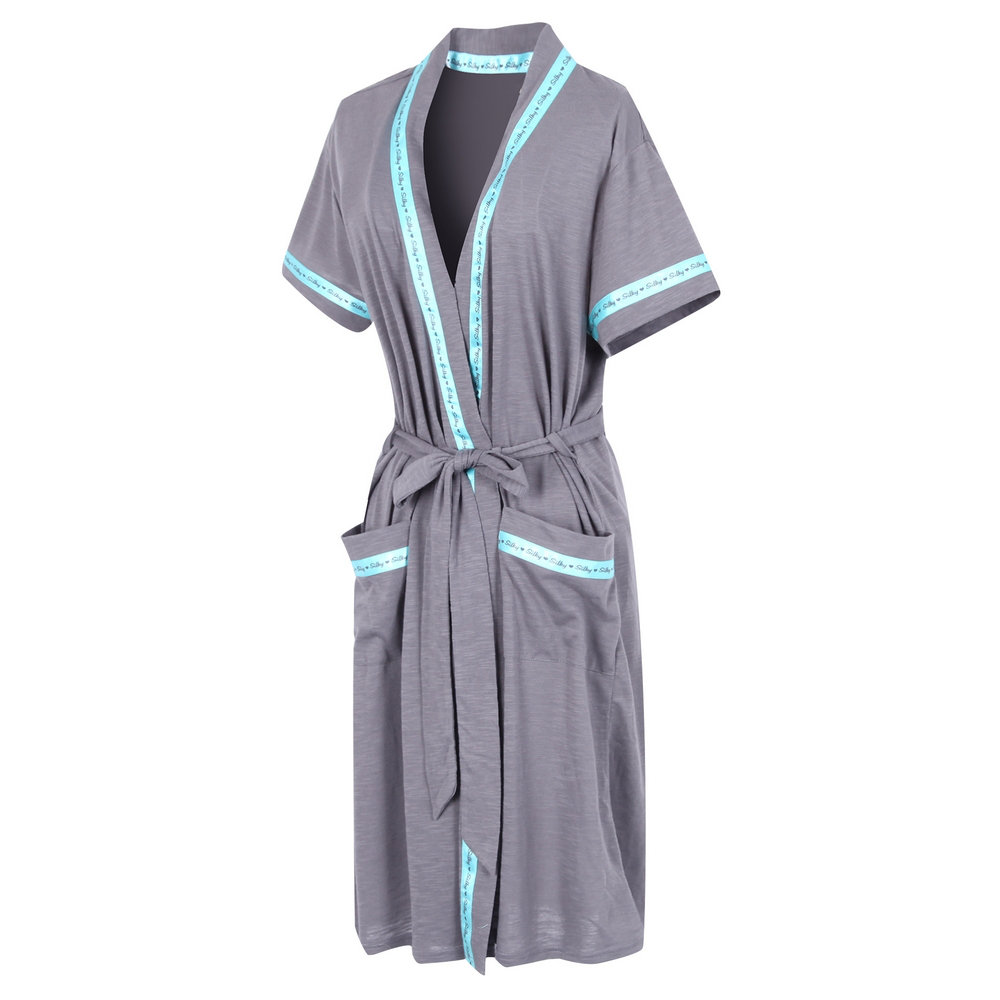 Jayleen Womens Cotton Robes, Lightweight Short Sleeve Kimono Bathrobe Spa Knit Robe Bridal Dressing Gown Sleepwear RHW2753 Grey 4 Alwyn Home 