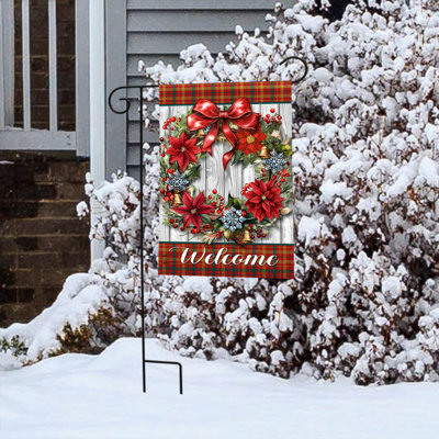 Holiday Poinsettia Wreath Garden Flag