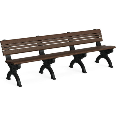 Banc d'extérieur 8 pieds Cambridge - Banc d'extérieur 100% bois en plastique recyclé avec structure d'aspect fonte | Siège d'extérieur durable et résistant aux intempéries pour les parcs et les jardins - Brun