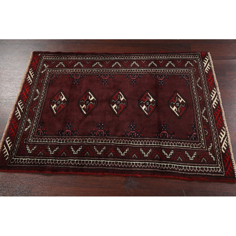 Tapis brun en laine noué à la main de conception unique 2 pi 9 po x 3 pi 10 po Zamo