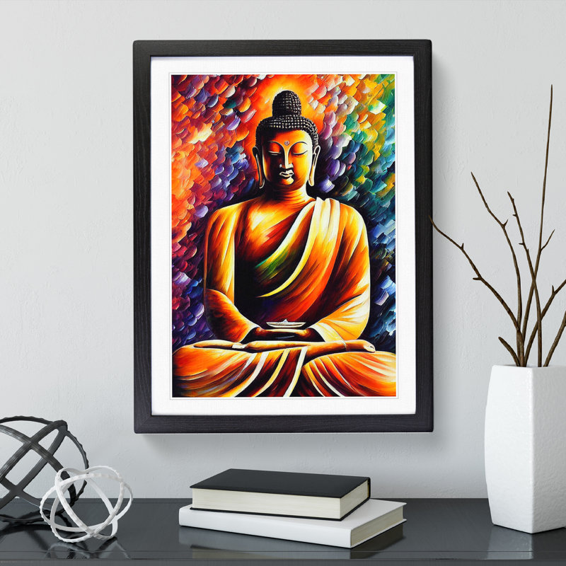 View Of Buddha No.2 - Wall Art, Black Picture Frame, 48cm H x 36cm W, White