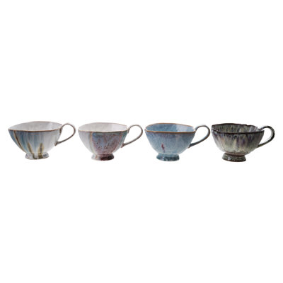 Tasse à pied en grès 4 pièces avec glacis réactif