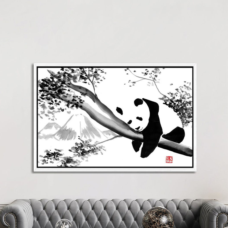 Panda's Tree by Péchane - Print on Canvas, 152.5 cm H x 101.5 cm W, White Framed
