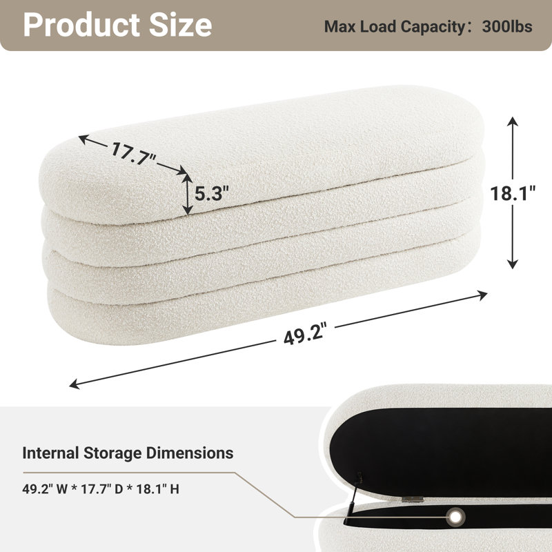 Polyester Upholstered Storage Bench, White