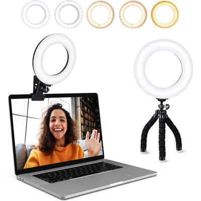 Professional Video Conference Lighting Kit With Ring Light For Laptop Monitor, 5 Color Temperatures & 5 Brightness Levels, Ideal For Zoom Calls, Live Streaming, Remote Work, And Webcam Lighting