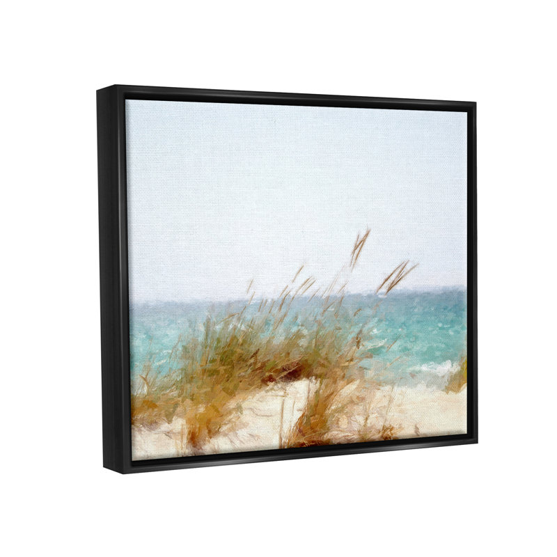 «Beach Reeds», art nautique sur toile flottant à la côte par Kim Curationa, Cadre flottant noir de jais