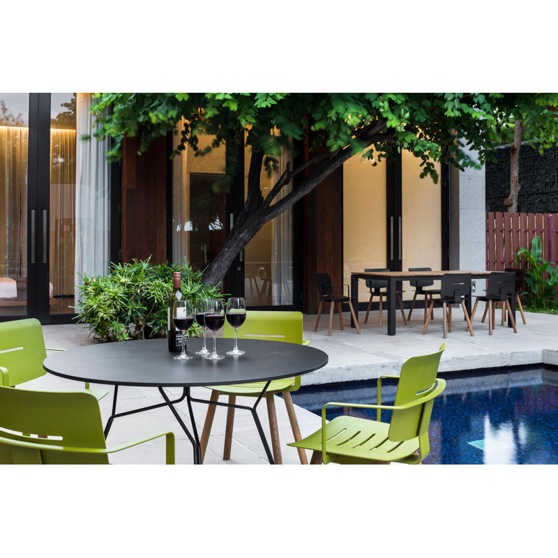 Coco Patio Dining Side Chair, Anthracite/FAUX TEAK