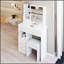 Table de coiffeuse compacte de 29,2 pouces avec grand miroir coulissant, rangement multicouche et tabouret rembourré pour les petits espaces-245271282