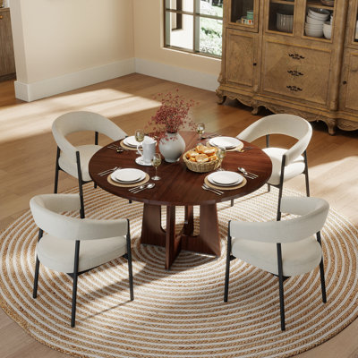 Ensemble de table Ã  manger ronde en bois avec fauteuil, table de cuisine minimaliste de 120 cm avec piÃ¨tement Ã  double colonne et ensemble de chaises pour petits espaces