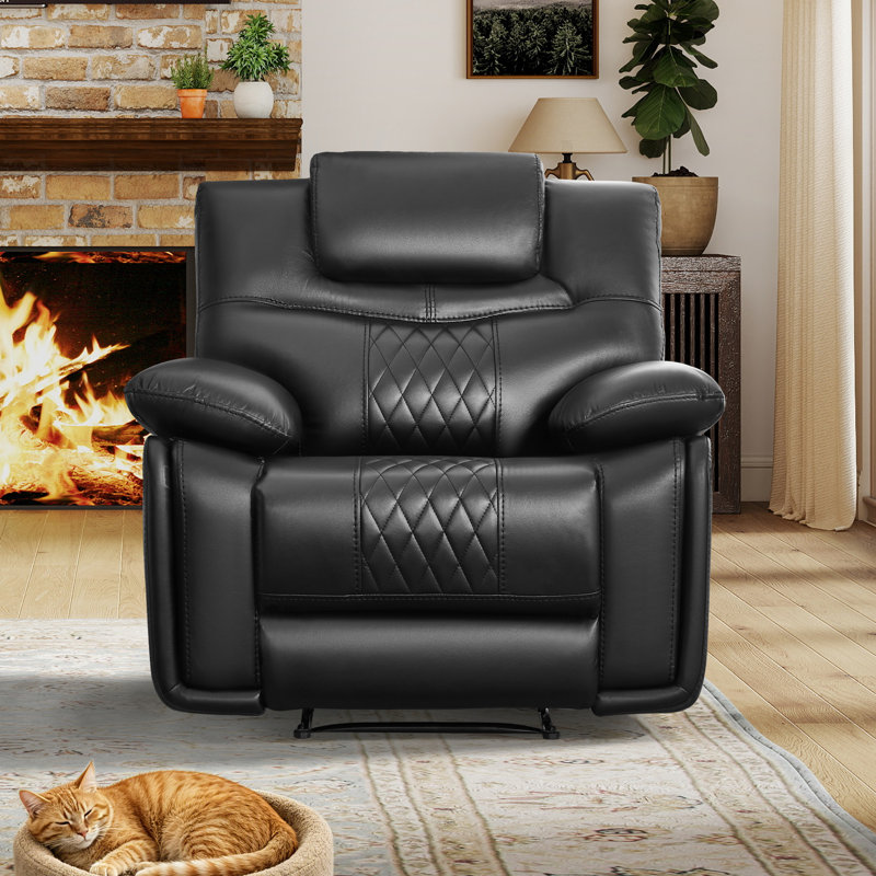 40.9" Breathable Faux Leather Recliner Chair, Manual Recliner For Living Room With Spacious Cozy Seating, Black