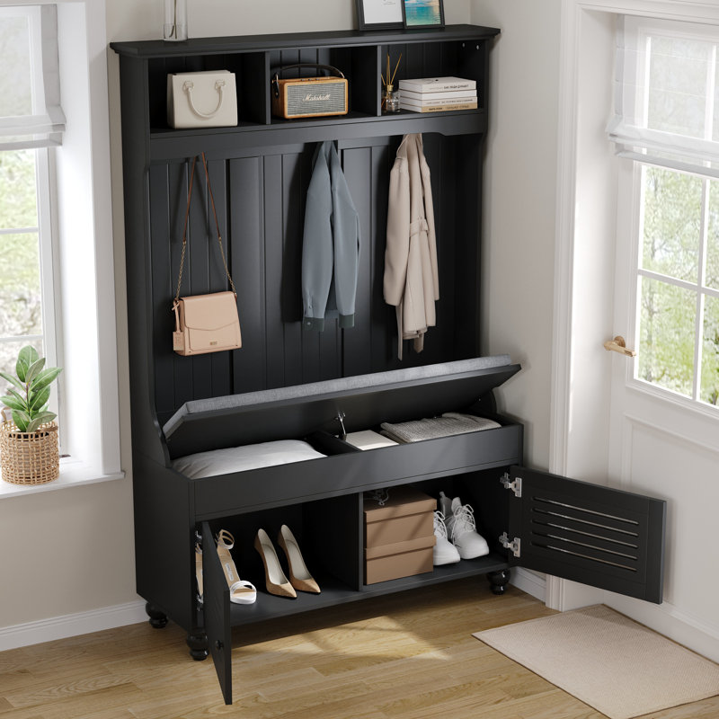 5-in-1 Entryway Bench With Shutter-shaped Doors