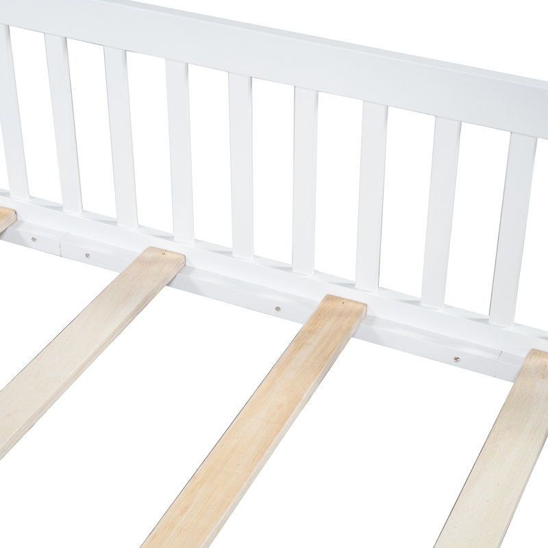 Lit double blanc avec garde-corps - Assemblage facile et plateforme en bois, coffre-fort