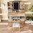 4-Drawer Vanity Desk With LED Mirror & Carved Details, Fluted Makeup Table With Metal Legs And PU Stool, Jewelry Storage For Bedroom