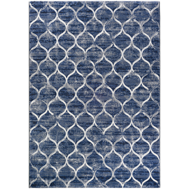 Sultan Geometric Trellis Dusk Blue Performance Area Rug, Rectangle 6'6" x 9'6"