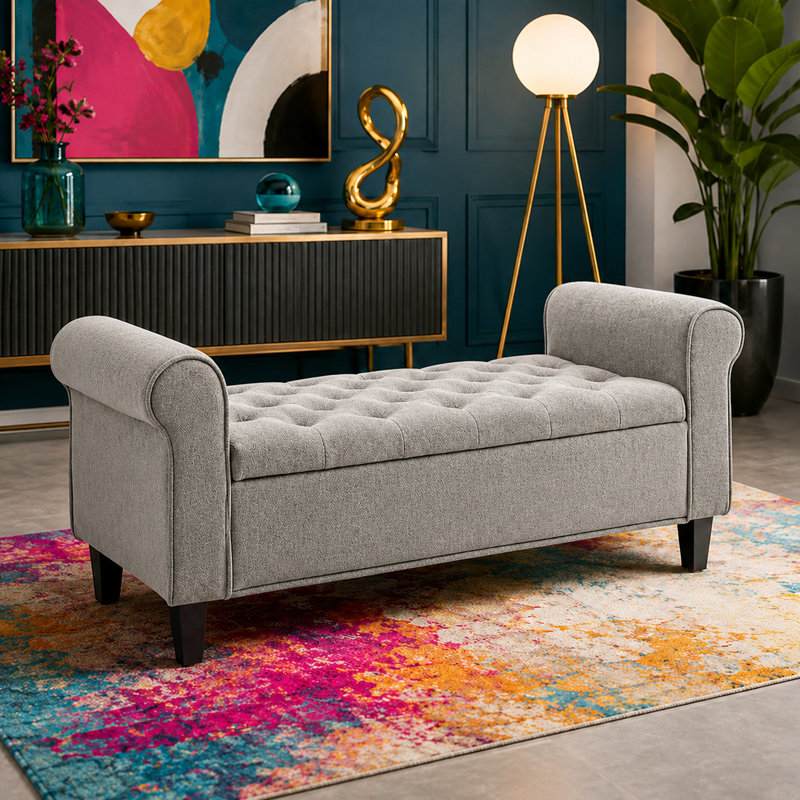 Banc de rangement avec accoudoirs capitonnés Classic Classic, Gris