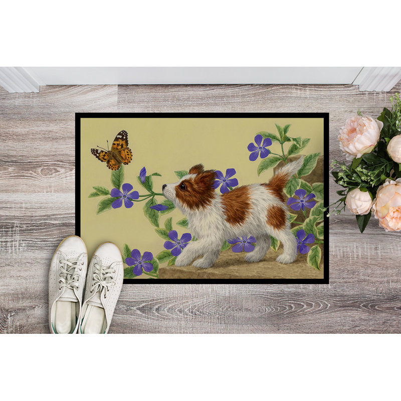 Tapis de porte pour l’extérieur antidérapant anti-dérapant papillon pup, Rectangle 1 pi 6 po x 2 pi 3 po
