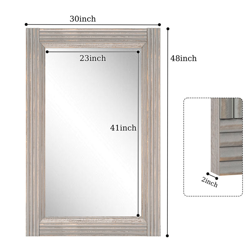 Miroir de salle de bain en bois massif, 48 po x 30 po