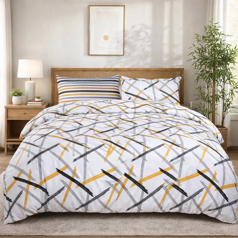 Microfiber Geometric Duvet Cover Set, SINGLE