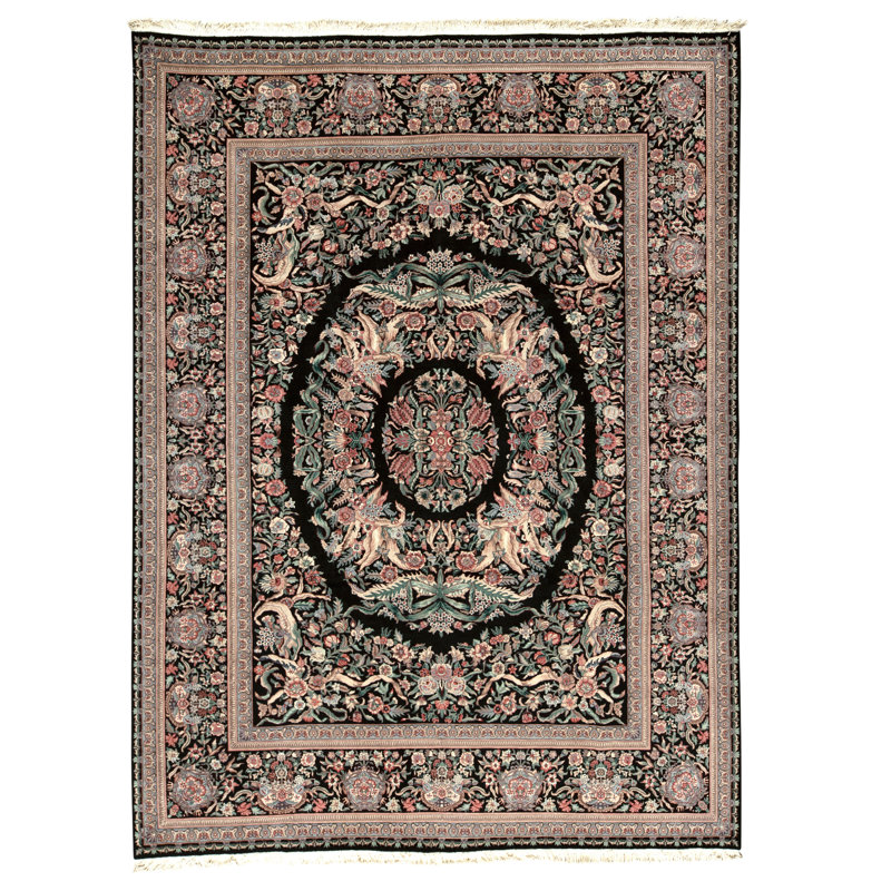 Hand Knotted Wool Area Rug in Black