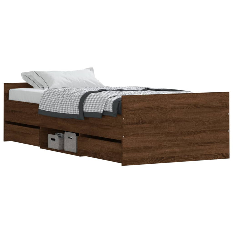 Addylen Storage Bed, European Single (90 x 200cm), Brown Oak