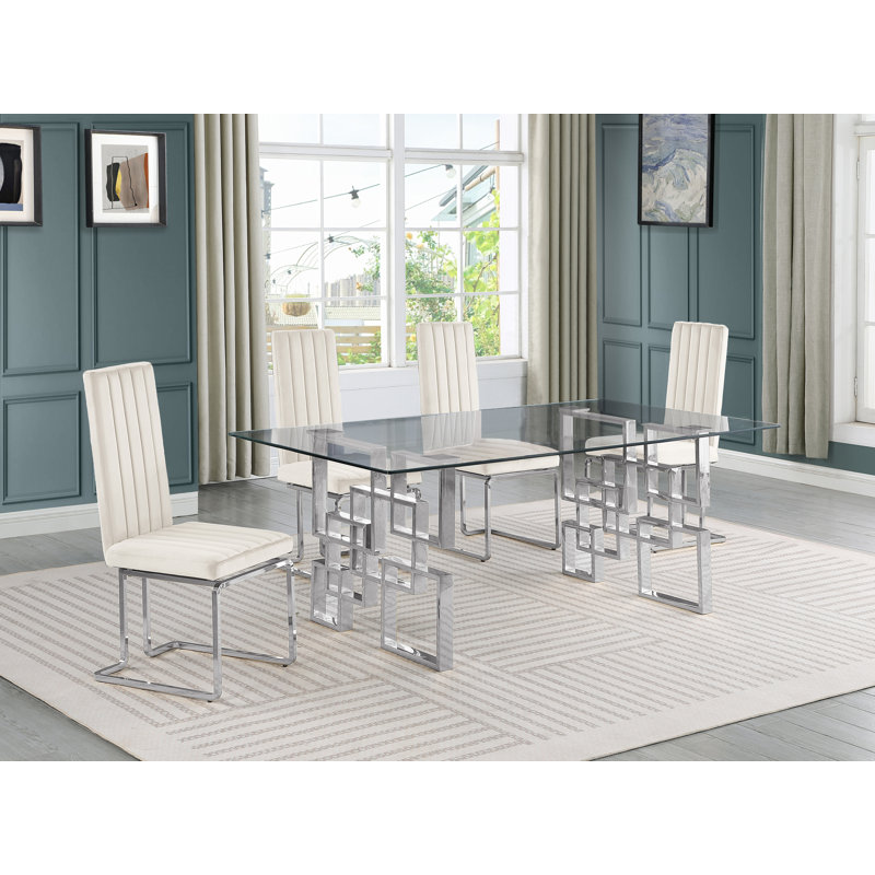 Ensemble de salle à manger Deautre, Crème / argenté, Argent