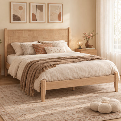 Structure de lit plateforme en bambou grand avec tête de lit, lit en bambou de style campagnard, aucun sommier nécessaire, assemblage facile, pour chambre à coucher, chambre d'amis, brun