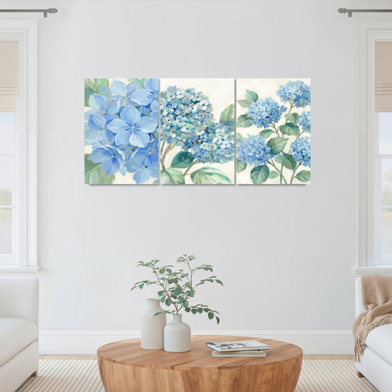 Ensemble de 3 tableaux muraux sur toile à motif floral d'hortensias, pour la décoration du salon et de la chambre.