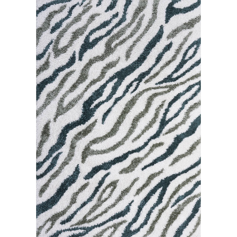 Moodi Modern Shaggy Area Rug Abstract Brushstroke Line Design, Rectangle 120 x 170 cm, Off-White/Green