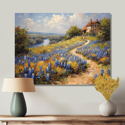 Blue Green Meadow Charm Blue Bonnets VII - Blue Bonnets Wall Art Living Room