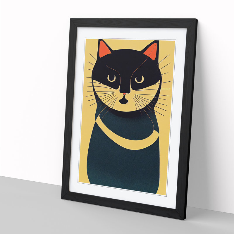 Cat Mid Century Vol.3 - Picture Frame Print, 34cm H x 25cm W, Walnut Framed