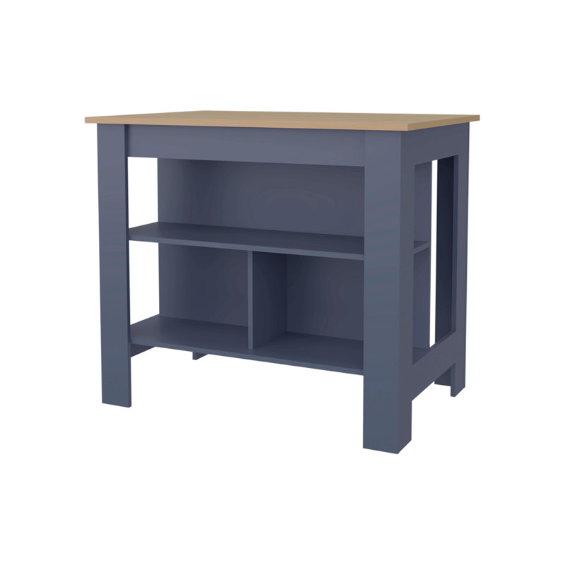 Îlot de cuisine, conception moderne avec tablettes ouvertes, rangement multifonctionnel