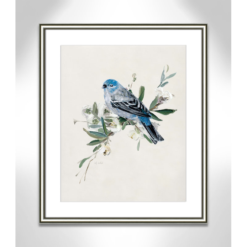 Bluebird Happy II - peinture encadrée, L 22,75 po x H 26,75 po, Cadre argenté